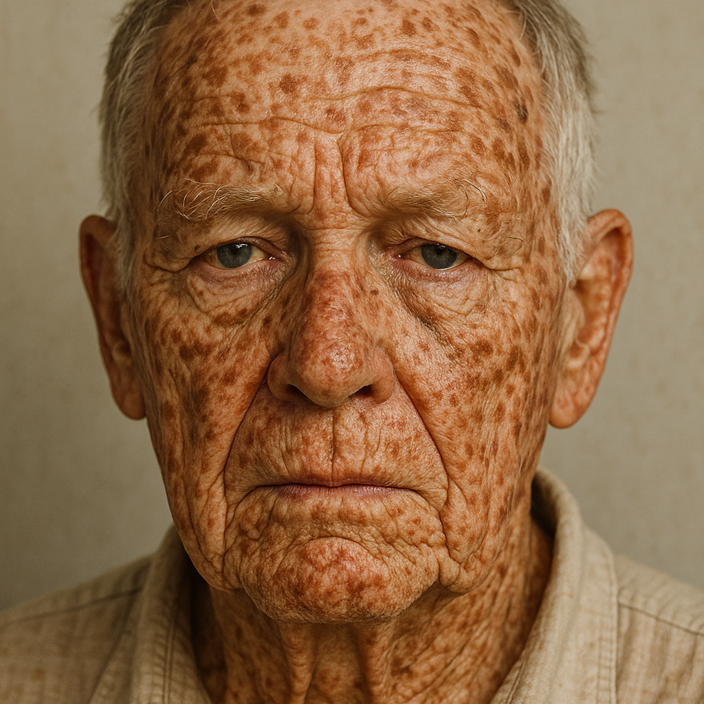 Adulto mayor con manchas en la piel